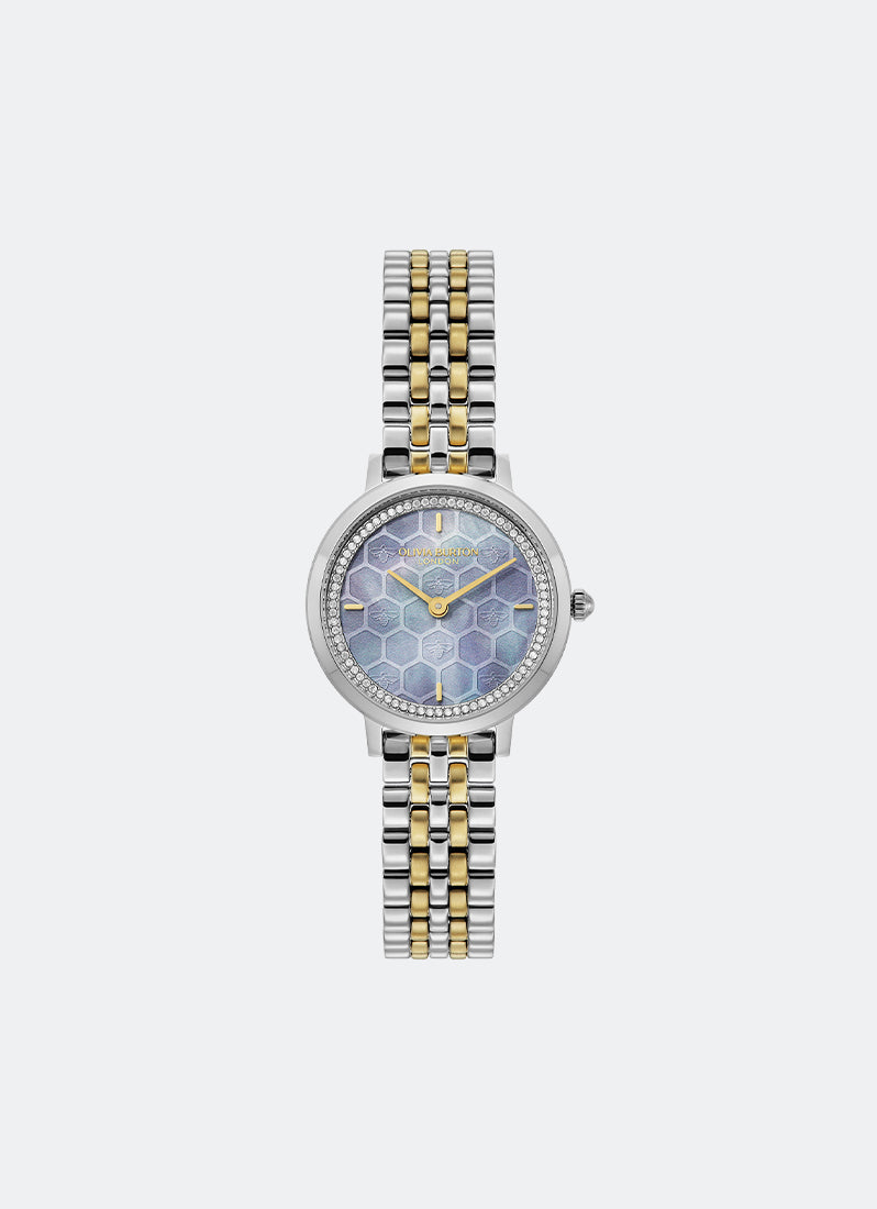 Jam Tangan Olivia Burton Ultra Slim Bee Chalk Blue Pearlised Dial 5 Link Bracelet 28mm - 24000264