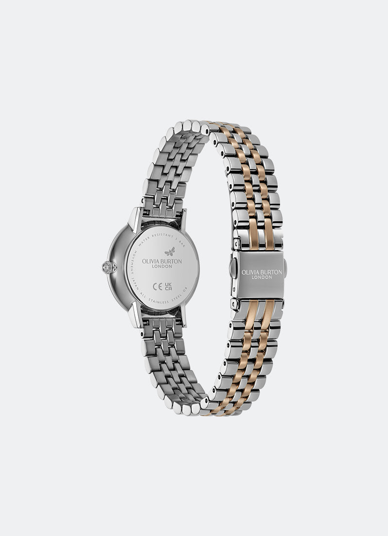 Jam Tangan Olivia Burton Ultra Slim Bee Dove Grey Pearlised Dial 5 Link Bracelet 28mm - 24000265