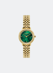 Jam Tangan Olivia Burton Ultra Slim Bee Forest Green Pearlised Dial with Crystal Framed Detail GP 2H 5 Link Bracelet 28 mm - 24000266