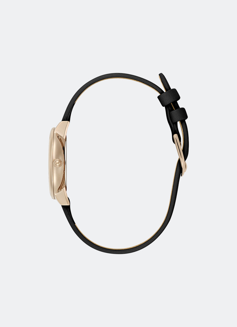 Jam Tangan Olivia Burton Ultra Slim Bee Raven Black Pearlised Dial Black Onyx Leather Strap 28mm - 24000269