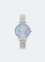 Jam Tangan Olivia Burton Under the Sea Aqua Glitter Silver Bracelet 30mm - OB16US43