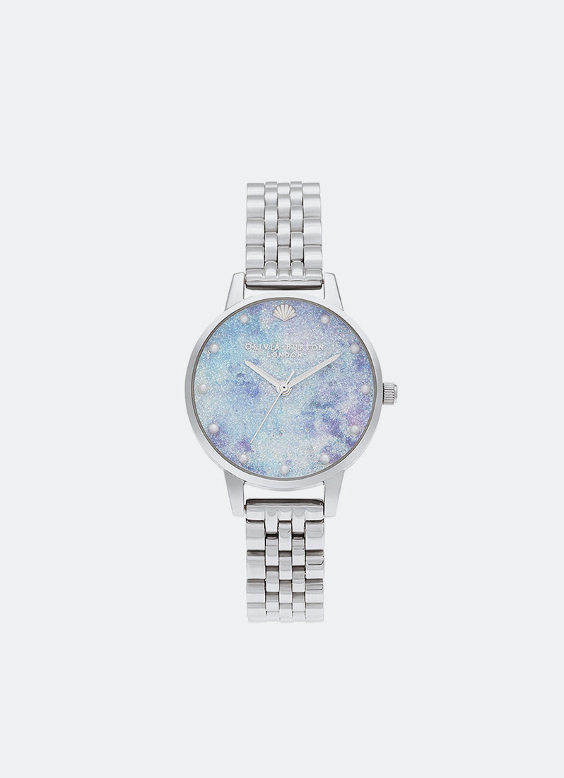 Jam Tangan Olivia Burton Under the Sea Aqua Glitter Silver Bracelet 30mm - OB16US43