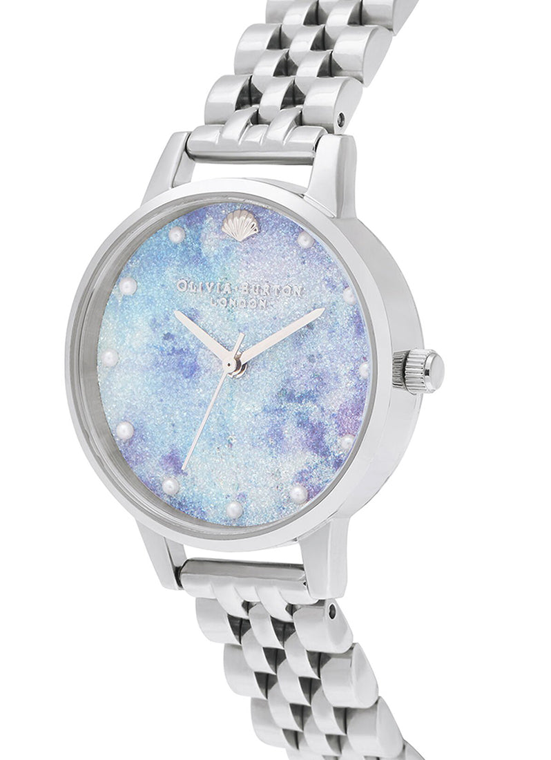 Jam Tangan Olivia Burton Under the Sea Aqua Glitter Silver Bracelet 30mm - OB16US43