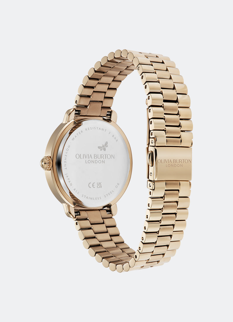 Jam Tangan Olivia Burton Vintage-Inspired Floral Print Primrose Sunray Dial RG 3 Link Bracelet 36mm - 24000207
