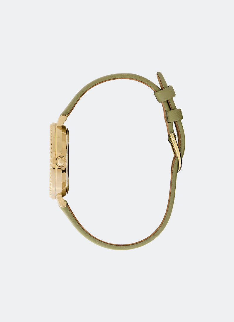 Jam Tangan Olivia Burton Vintage Bead Champagne & Sage Green Leather Strap Watch 30mm - 24000164