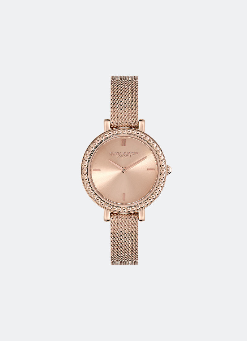 Jam Tangan Olivia Burton Vintage Bead Rose Gold Mesh Watch 30mm - 24000162