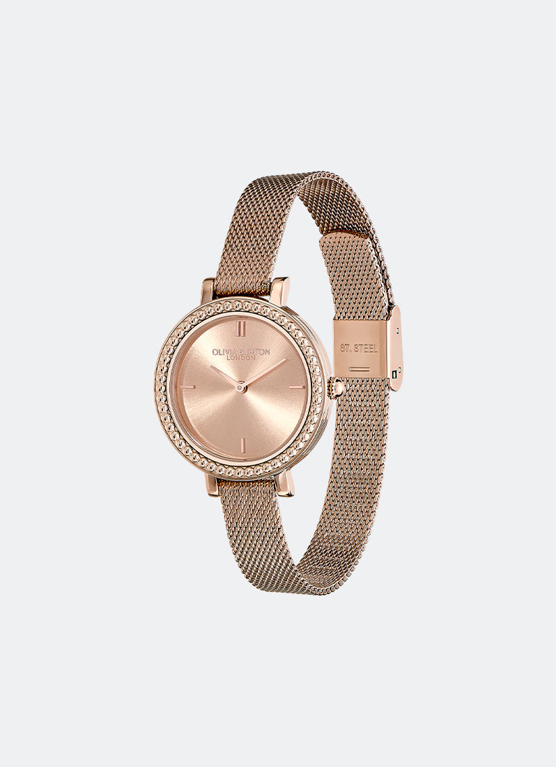 Jam Tangan Olivia Burton Vintage Bead Rose Gold Mesh Watch 30mm - 24000162