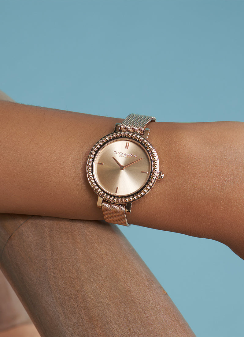 Jam Tangan Olivia Burton Vintage Bead Rose Gold Mesh Watch 30mm - 24000162