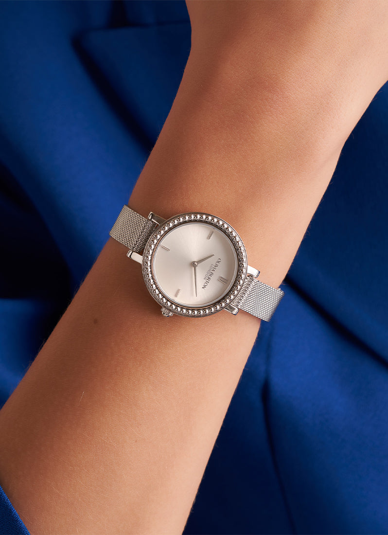 Jam Tangan Olivia Burton Vintage Bead Silver Mesh Watch 30mm - 24000160