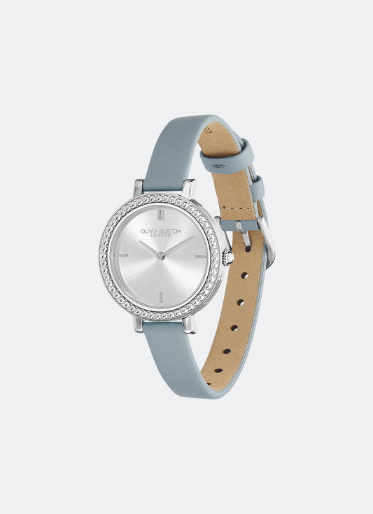 Jam Tangan Olivia Burton Vintage Bead Silver White & Chalk Blue Leather Strap Watch 30mm - 24000163