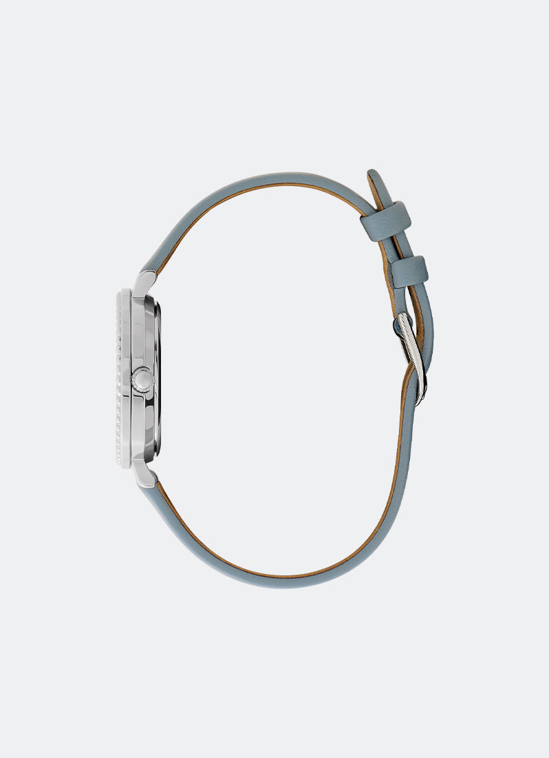 Jam Tangan Olivia Burton Vintage Bead Silver White & Chalk Blue Leather Strap Watch 30mm - 24000163