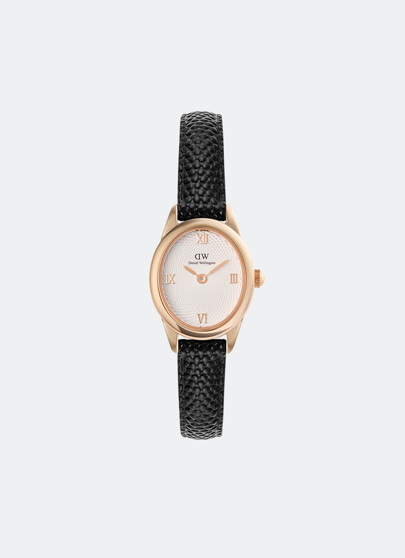 Ophelia Mini Black Lizard White Guilloché Rose Gold (22mm x 25.5mm) DW00100893