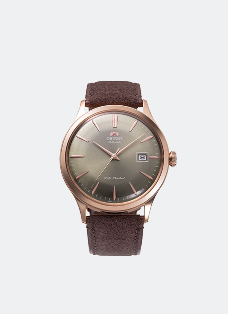 Jam Tangan Orient Bambino ver 4 Automatic Date Green Dial Synthetic leather Brown 42mm RA-AC0P04Y