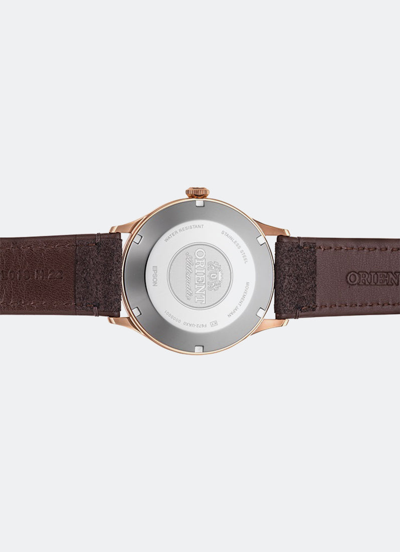 Jam Tangan Orient Bambino ver 4 Automatic Date Green Dial Synthetic leather Brown 42mm RA-AC0P04Y