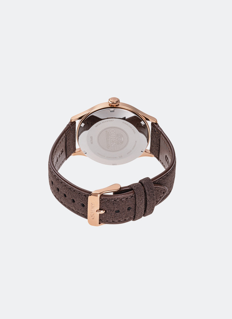 Jam Tangan Orient Bambino ver 4 Automatic Date Green Dial Synthetic leather Brown 42mm RA-AC0P04Y