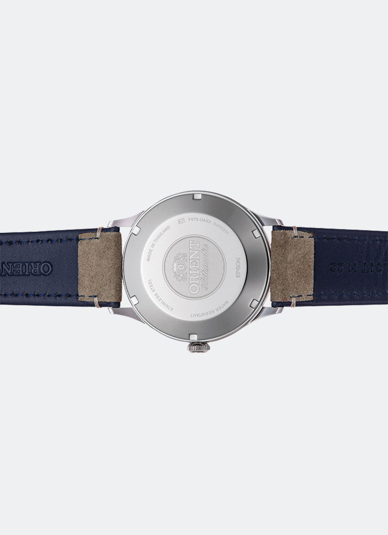 Jam Tangan Orient Classic Automatic 42mm Navy Dial Silver Leather Brown RA-AC0P02L