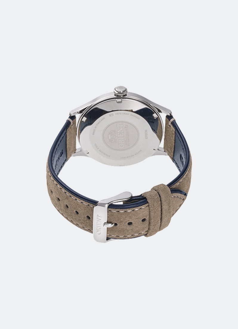 Jam Tangan Orient Classic Automatic 42mm Navy Dial Silver Leather Brown RA-AC0P02L