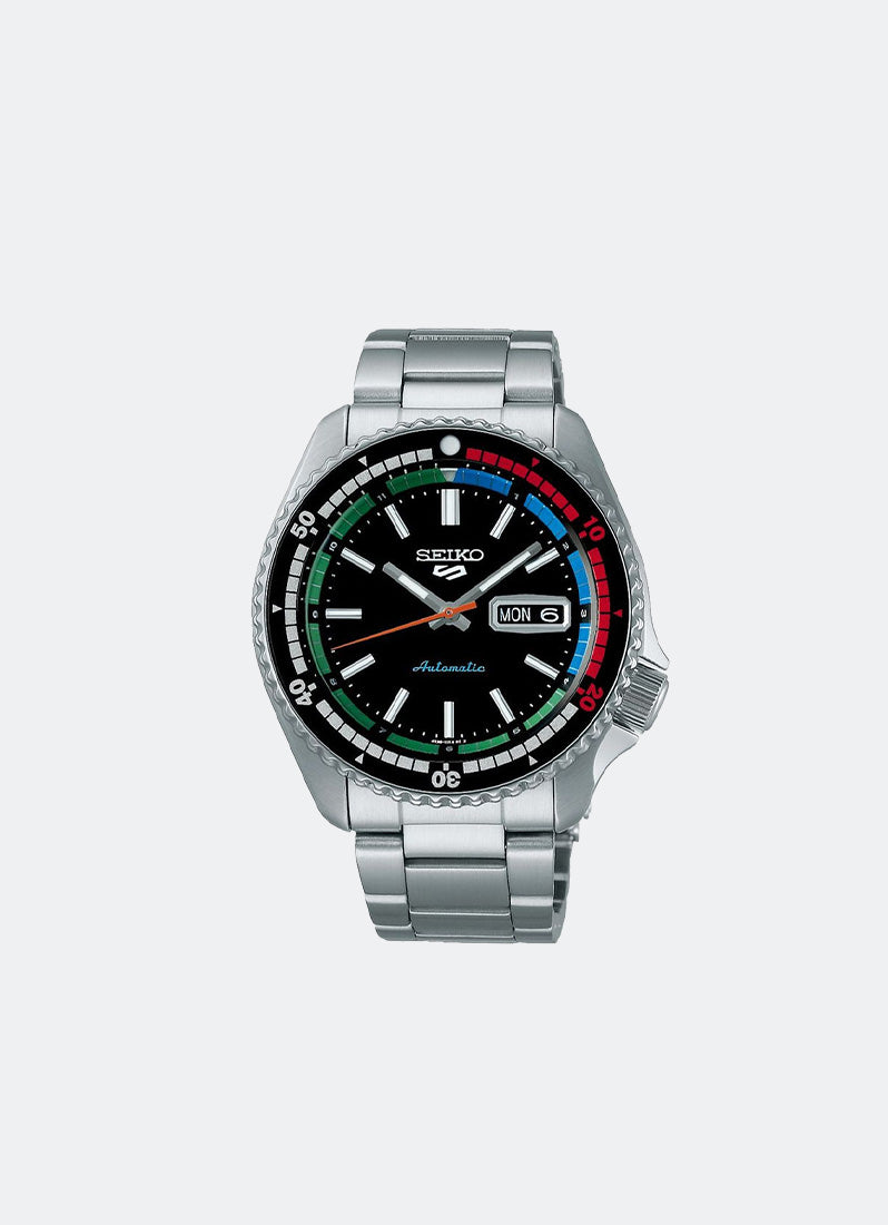 Jam Tangan Seiko 5 Sport Automatic Men Black Dial Silver Bracelet 42.5mm SRPK13K1