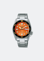 Jam Tangan Seiko 5 Sport Automatic Men Orange Dial Silver Stainless steel 38mm - SRPK35K1