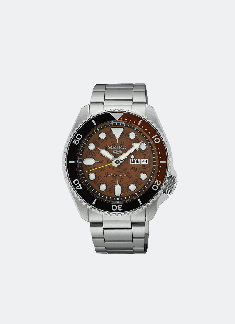 Jam Tangan Seiko 5 Sports Automatic Men Brown Dial Silver Bracelet 42.5mm - SRPJ47K1