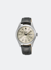 Jam Tangan Seiko 5 Sports Automatic Men Champagne Dial Silver Calfskin 36.4mm - SRPJ87K1