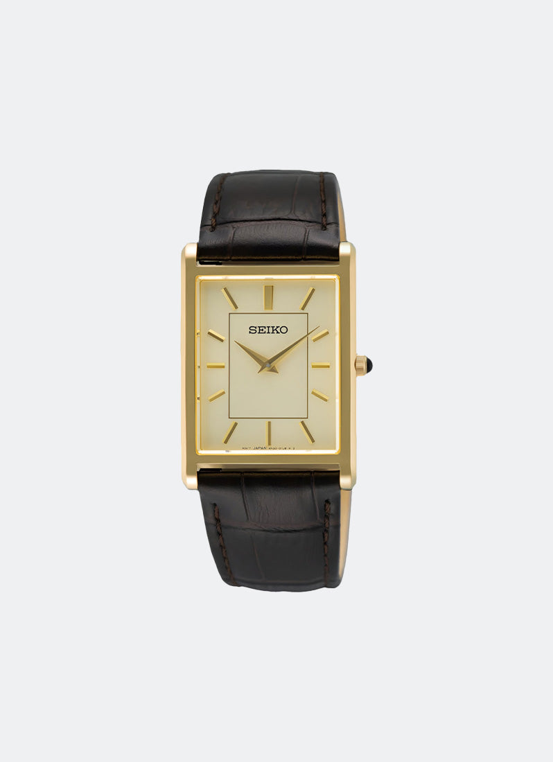 Jam Tangan Seiko Classic Quartz Men Yellow Gold Dial Gold Leather 27.2 mm SWR106P1