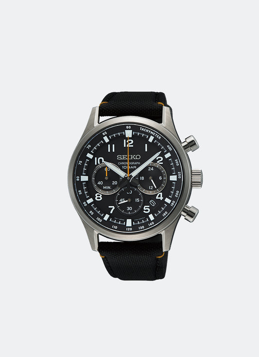 Jam Tangan Seiko Conceptual Men Black Dial Silver Nylon - 43mm SSB449