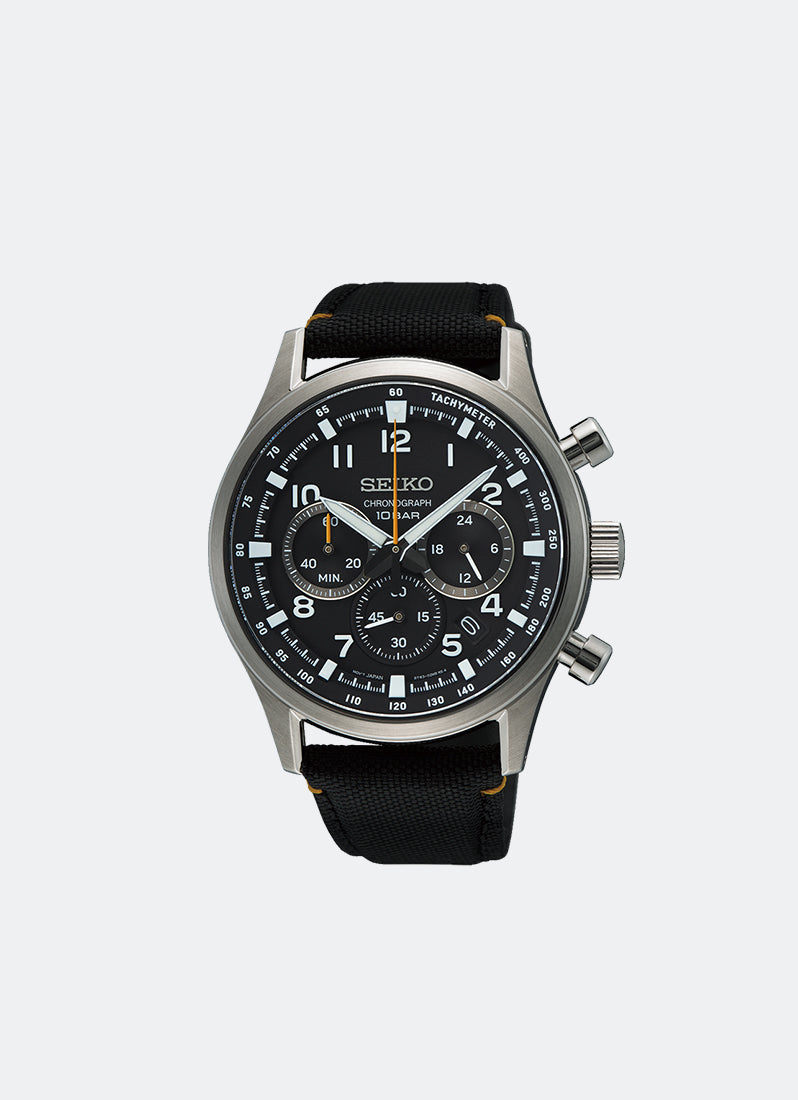 Jam Tangan Seiko Conceptual Men Black Dial Silver Nylon - 43mm SSB449