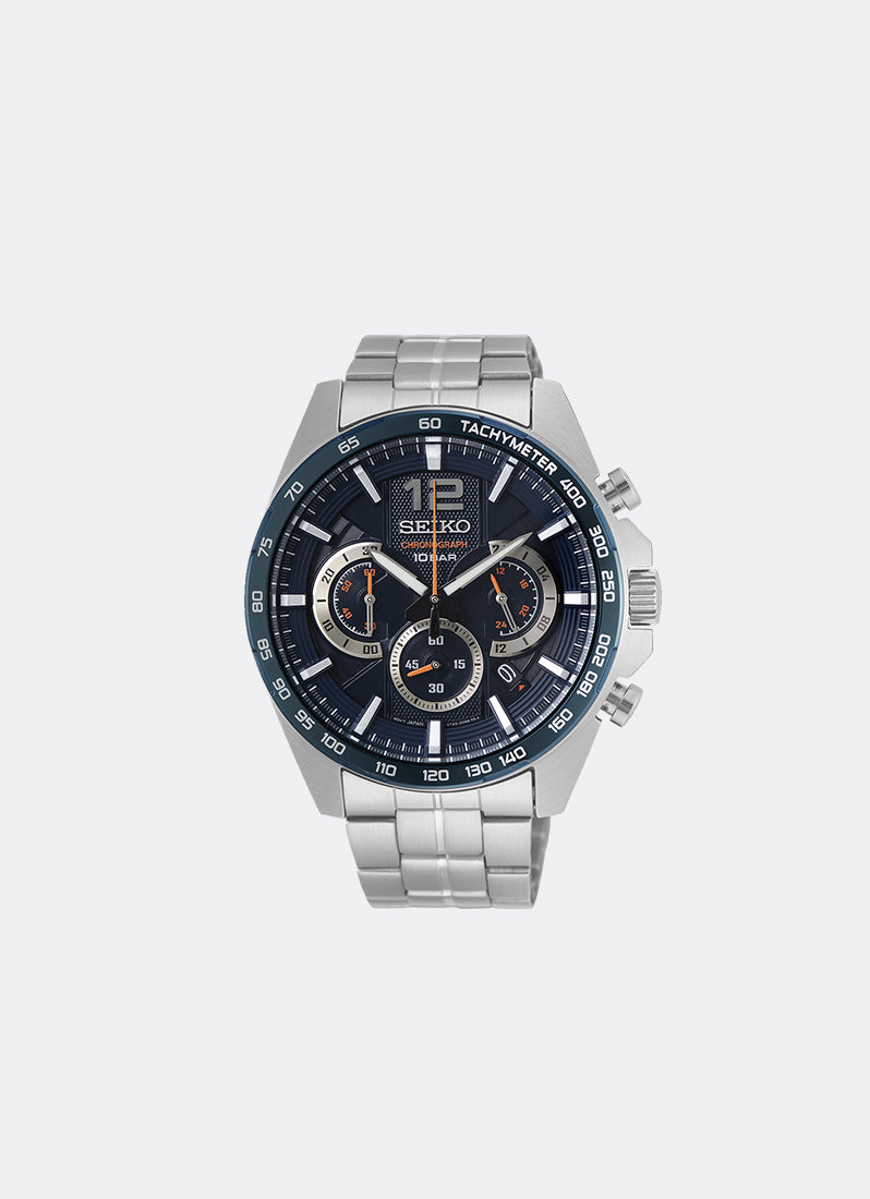 Jam Tangan Seiko Conceptual Quartz Men Black Dial Silver Bracelet 43.9mm - SSB345P1