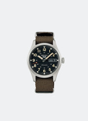 Jam Tangan Seiko Seiko 5 Sports Automatic Men Black Dial Silver Nylon 36.4mm - SRPJ85K1