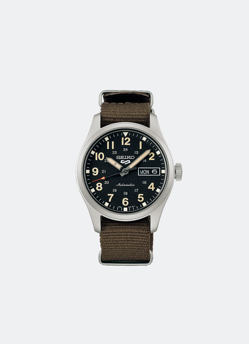 Jam Tangan Seiko Seiko 5 Sports Automatic Men Black Dial Silver Nylon 36.4mm - SRPJ85K1
