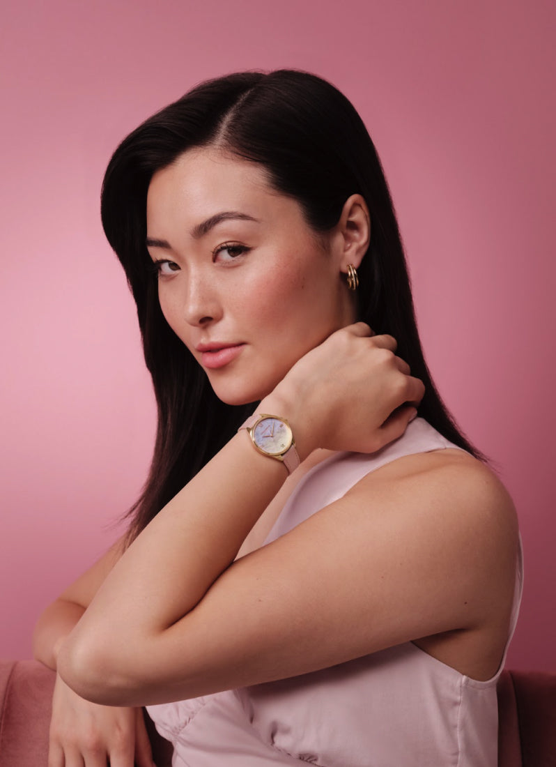 Olivia Burton Signature Azure Lavender Tone Sunrise Ombre Dial, Mellow Rose Leather