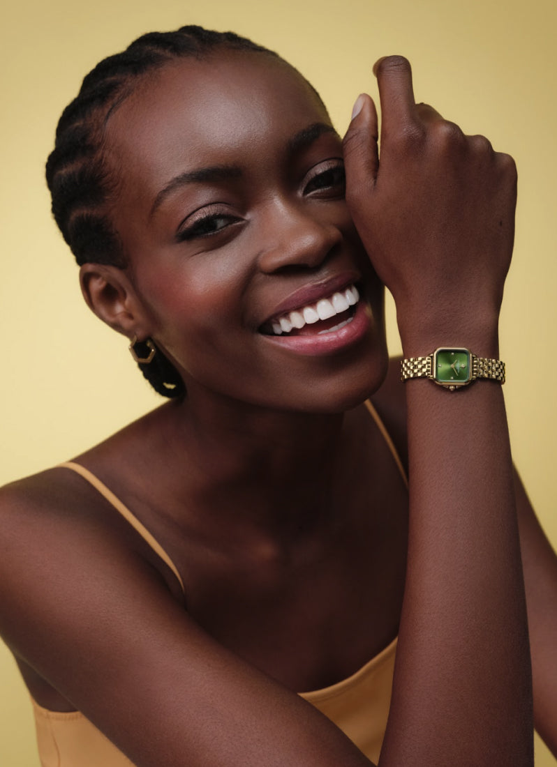 Olivia Burton Modern Classic Mini Grosvenor Deep Grass Green Sunray Dial 20mm On Model