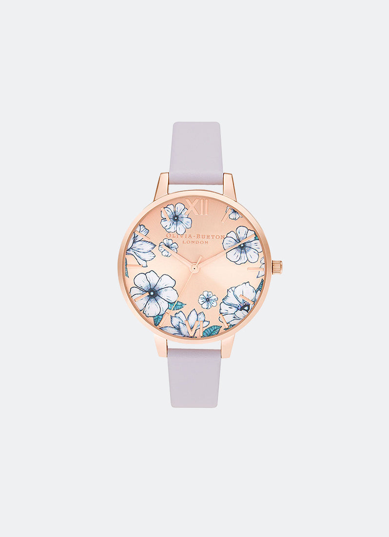 Groovy Blooms Rose Gold & Parma Violet Leather 34mm - OB16AN03