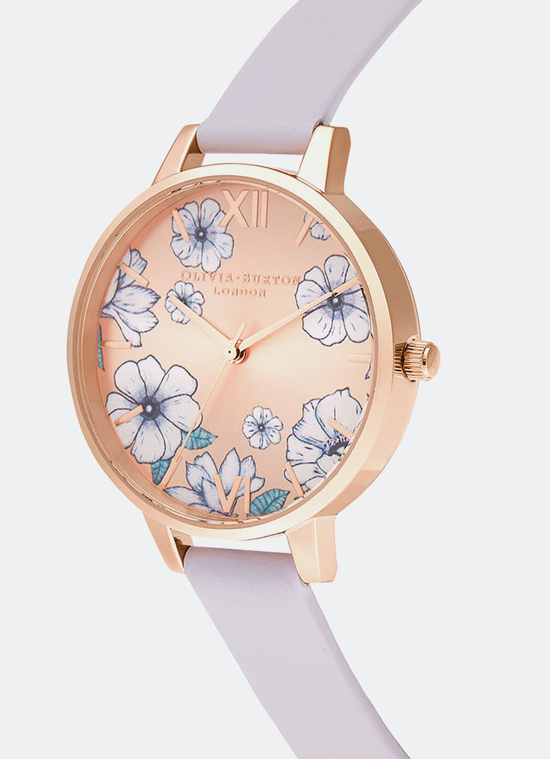 Groovy Blooms Rose Gold & Parma Violet Leather 34mm - OB16AN03