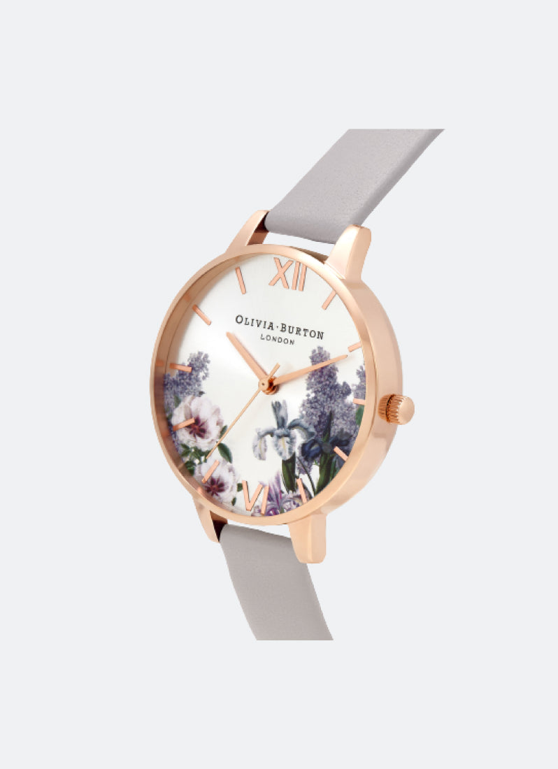 Rose Gold & Lilac Leather Strap Watch 30mm - OB16FS106