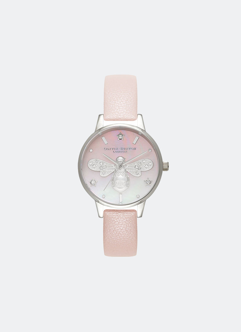 Sparkle Bee MOP Silver & Pearl Pink Leather 30mm - OB16GB09