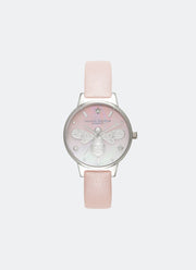Jam Tangan Olivia Burton Sparkle Bee MOP Silver & Pearl Pink Leather Front