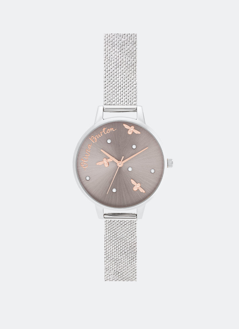 Olivia Burton Pearly Queen Rose Gold & Silver Mesh 34mm
