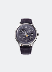 Classic Mechanical Men Navy Dial with Silver Roman Numerals Silver Stainless Steel Navy Leather - 41.5 mm