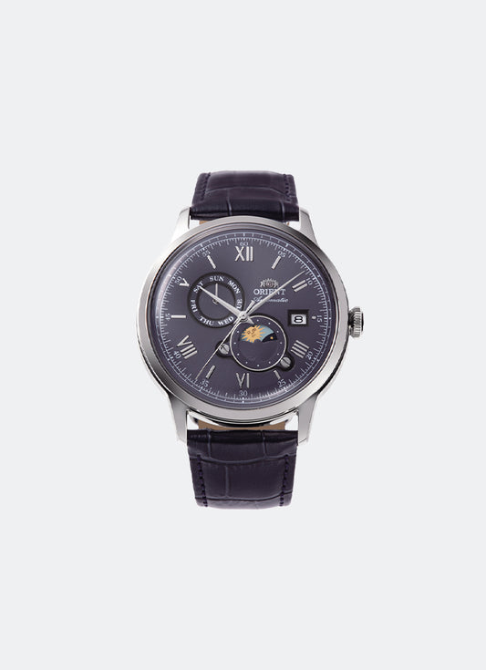 Classic Mechanical Men Navy Dial with Silver Roman Numerals Silver Stainless Steel Navy Leather - 41.5 mm