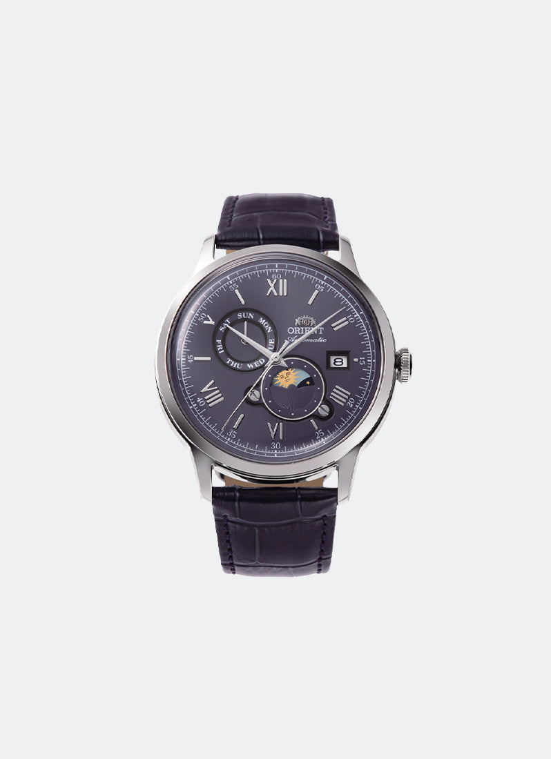 Classic Mechanical Men Navy Dial with Silver Roman Numerals Silver Stainless Steel Navy Leather - 41.5 mm