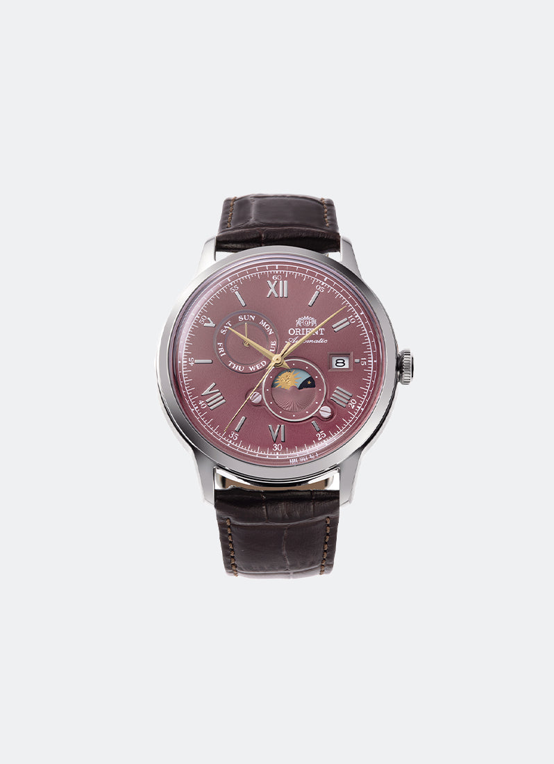 Classic Mechanical Men Bordeaux Dial with Silver Roman Numerals & Gold accents Silver Stainless Steel Brown Leather - 41.5 mm
