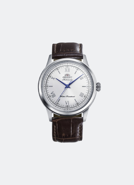 Classic Mechanical Men White Dial with Silver Roman Numerals & Blue accents Silver Stainless Steel Brown Leather - 38.4 mm