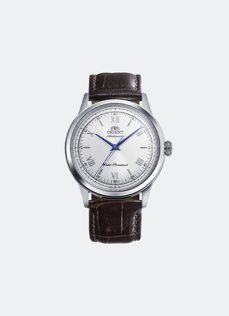 Classic Mechanical Men White Dial with Silver Roman Numerals & Blue accents Silver Stainless Steel Brown Leather - 38.4 mm