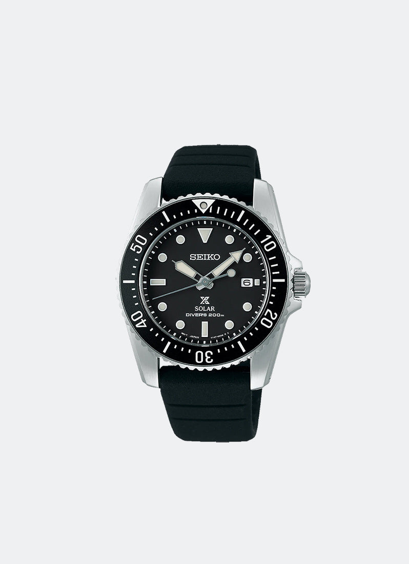 Seiko Prospex Solar Men Black Dial Silver Silicone 38.5mm