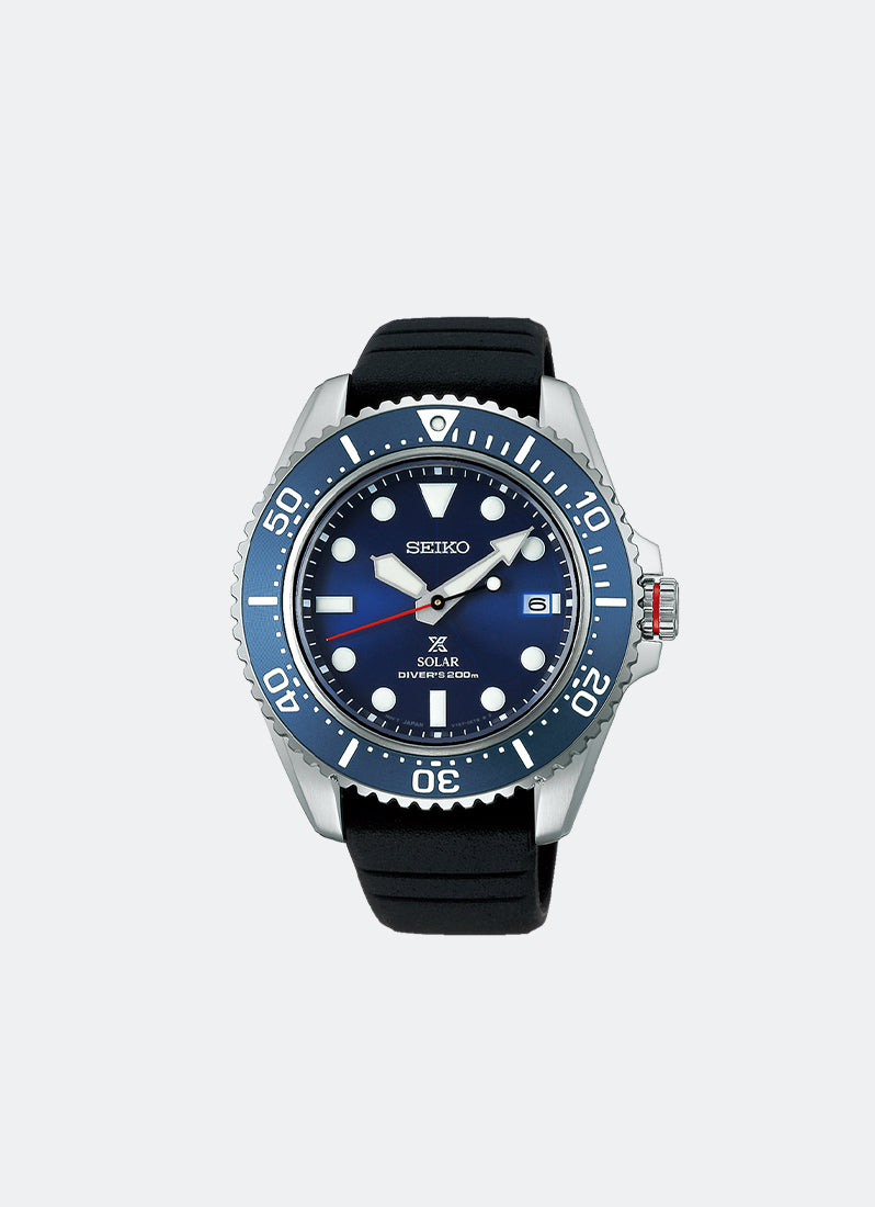 Seiko Prospex Solar Men Blue Dial Silver Silicone 42.8mm