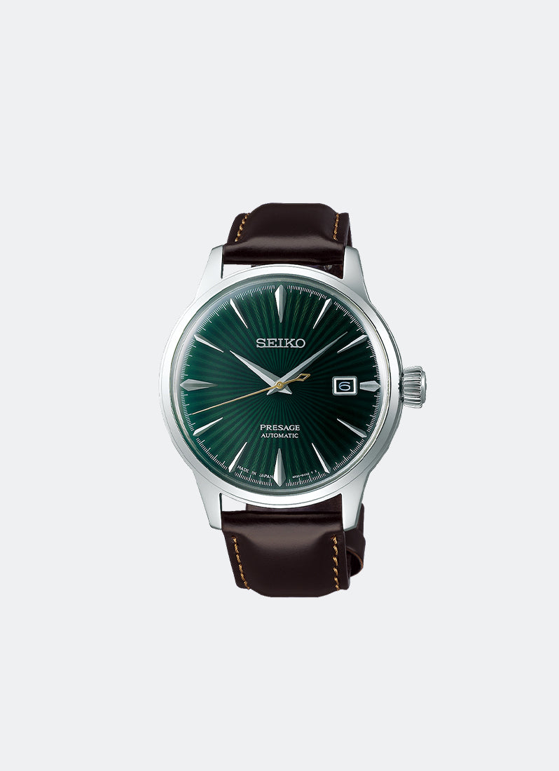 Seiko Presage Automatic Men Green Dial Silver Leather 40.5mm