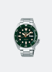 Seiko 5 Sports Automatic Men Green Dial with Rose Gold Accents Silver Stainless Steel Bracelet 42.5mm SRPD63K1