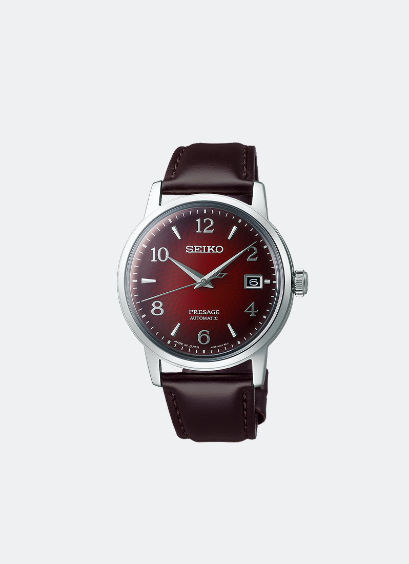 Seiko Presage Automatic Men Red Dial Silver Leather 38.5mm